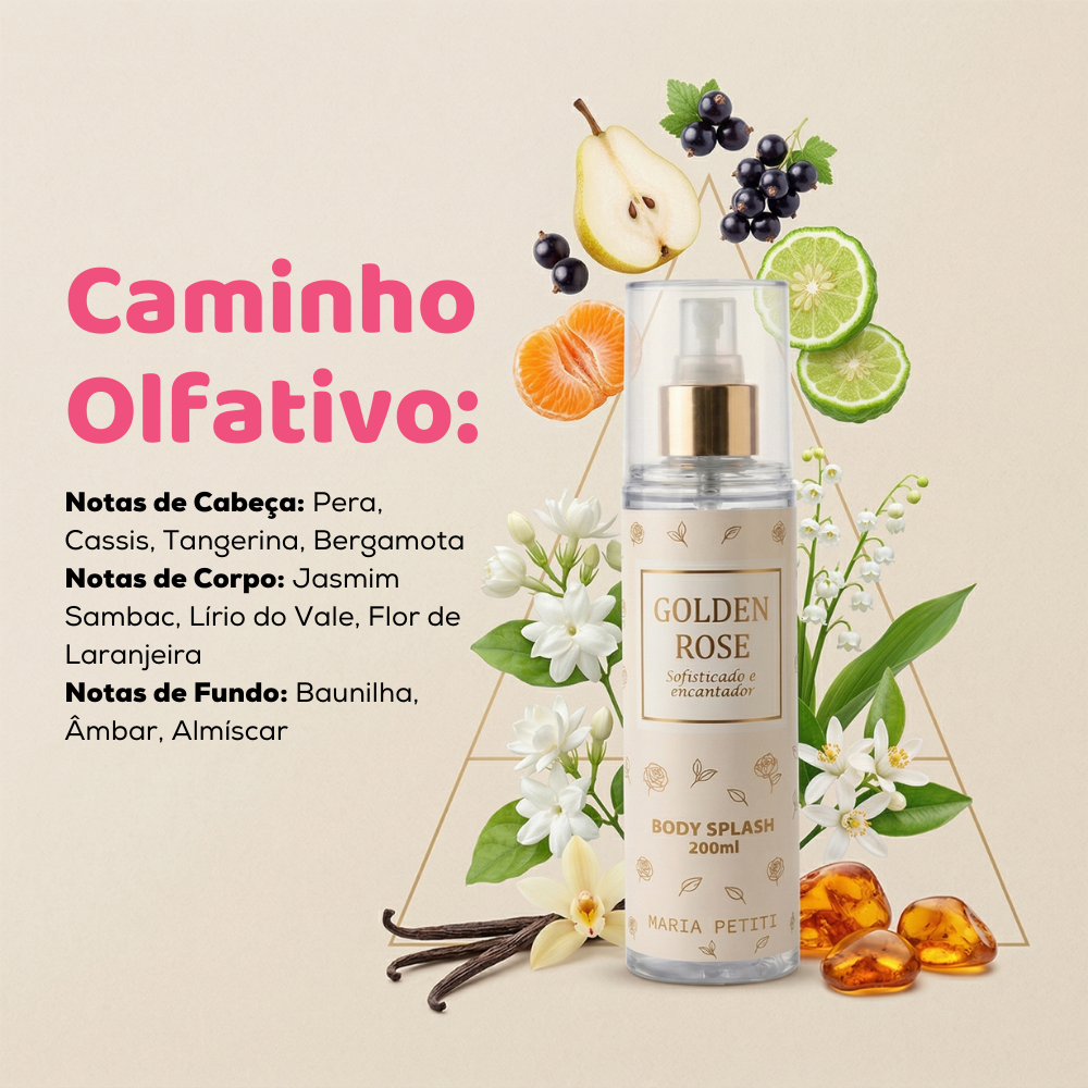 Kit 5 Body Splash Jade's Dream + Golden Rose + Sunny Kiss + Love in Bloom + Red Velvet 200ml Maria Petiti Beauty