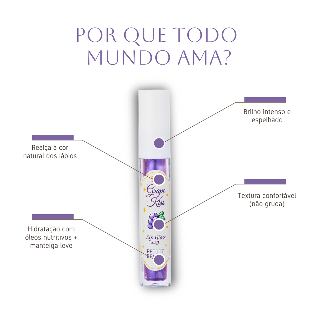 Lip Gloss Hidratante – Uva • Brilho Espelhado