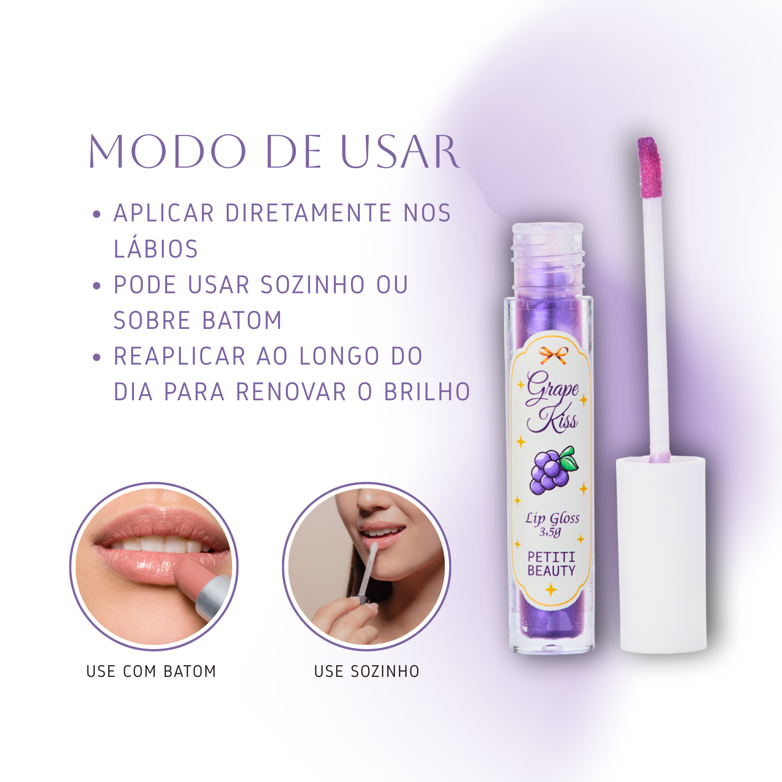 Lip Gloss Hidratante – Uva • Brilho Espelhado