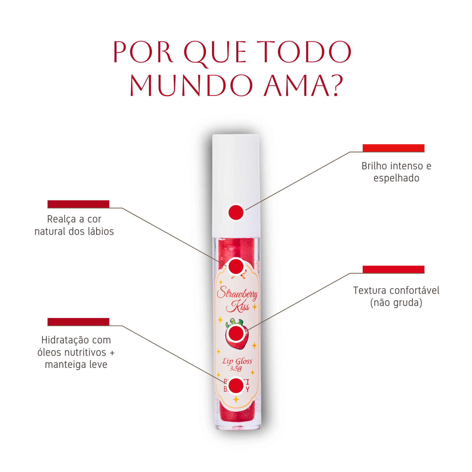 Lip Gloss Hidratante – Morango • Brilho Espelhado