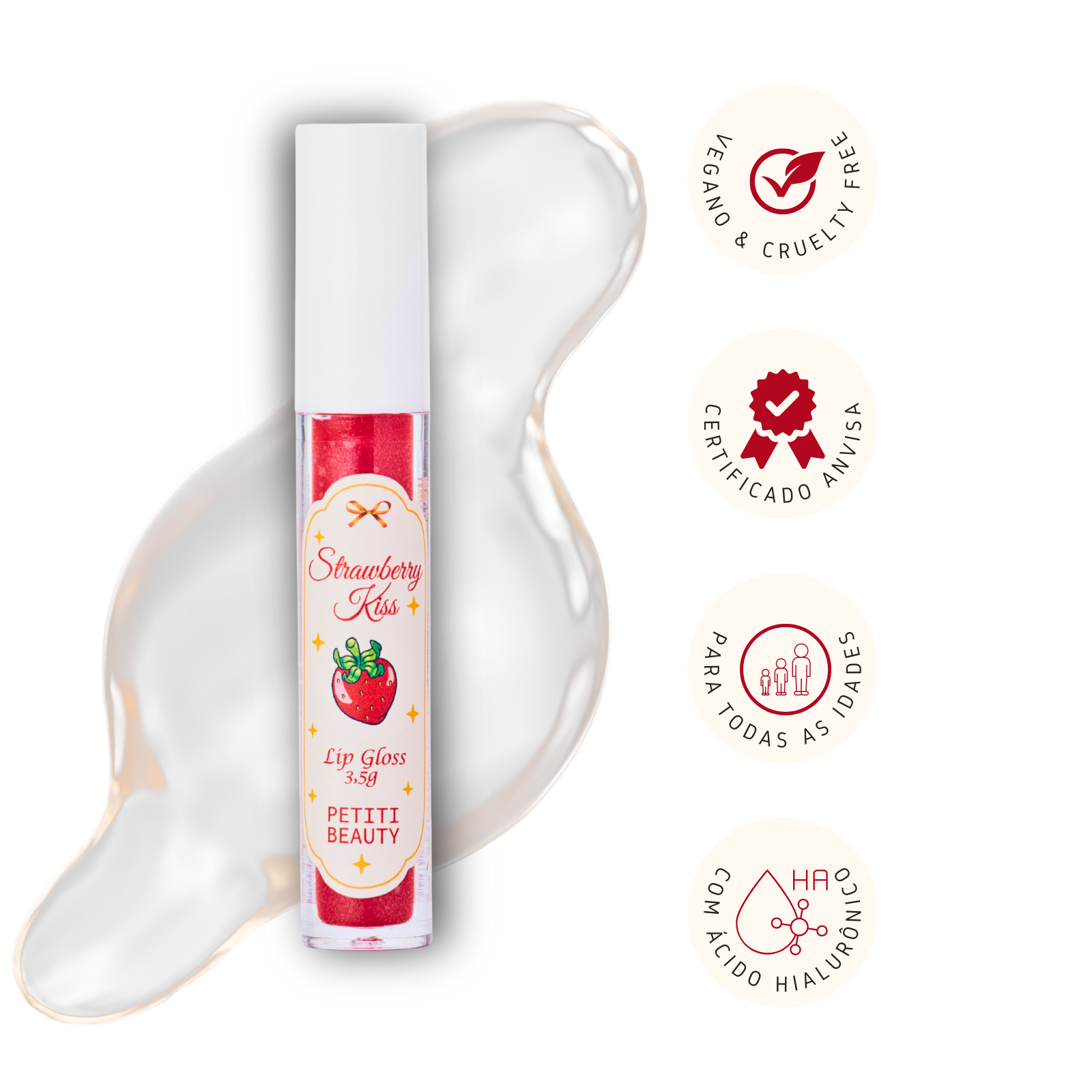 Lip Gloss Hidratante – Morango • Brilho Espelhado