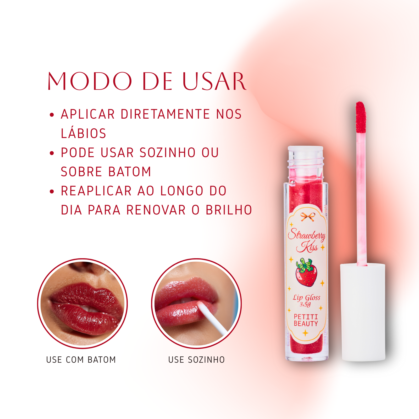 Lip Gloss Hidratante – Morango • Brilho Espelhado