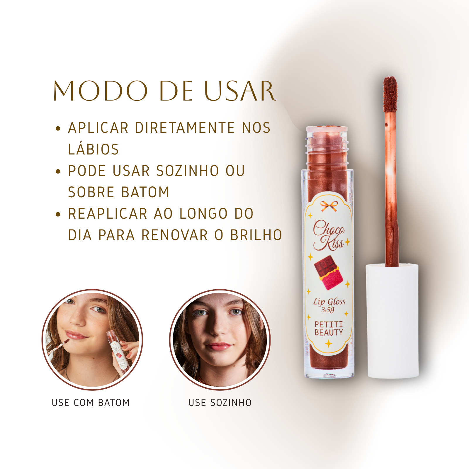 Lip Gloss Hidratante – Chocolate • Brilho Espelhado