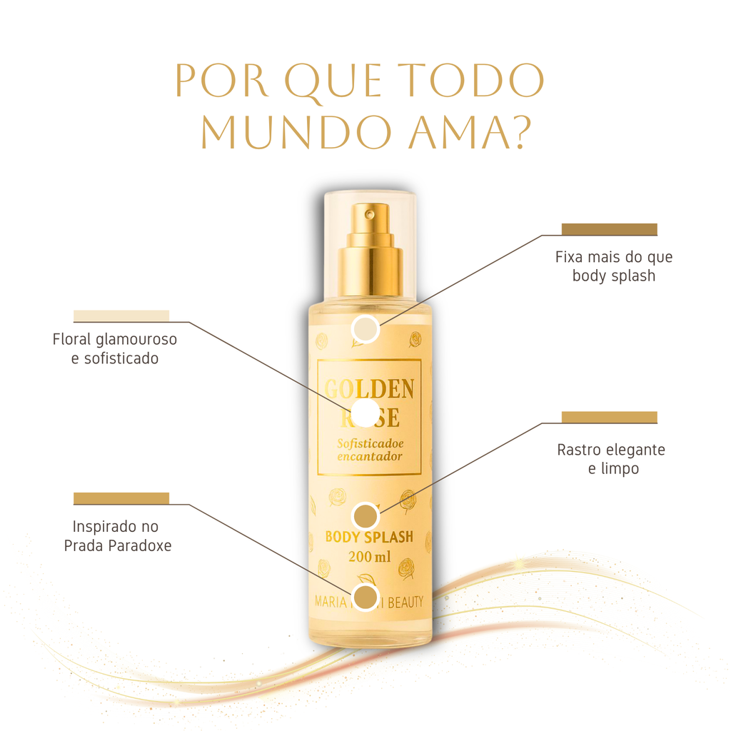 Body Splash Feminino Golden Rose 200ml – Floral Sofisticado & Encantador | Alta Fixação