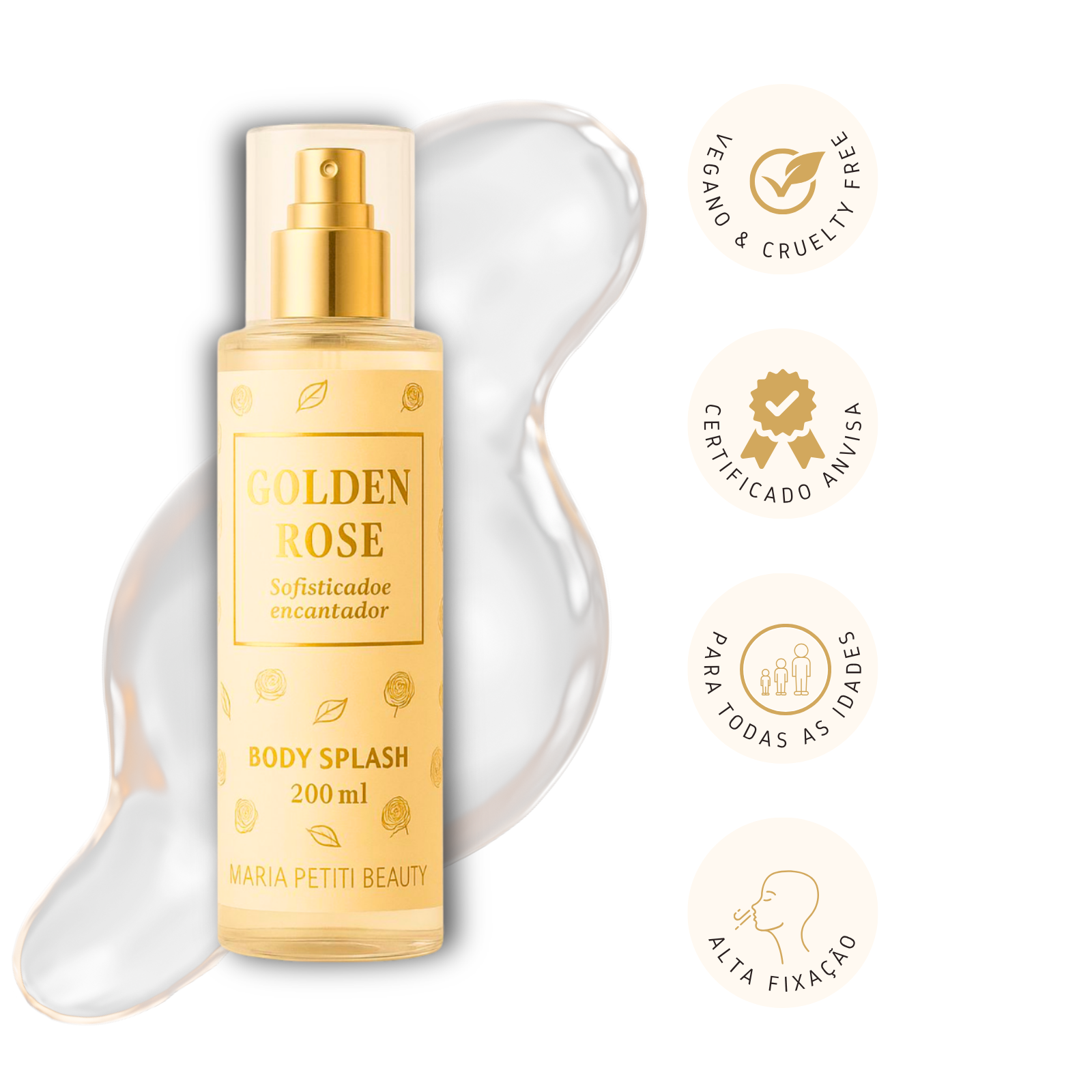 Body Splash Feminino Golden Rose 200ml – Floral Sofisticado & Encantador | Alta Fixação