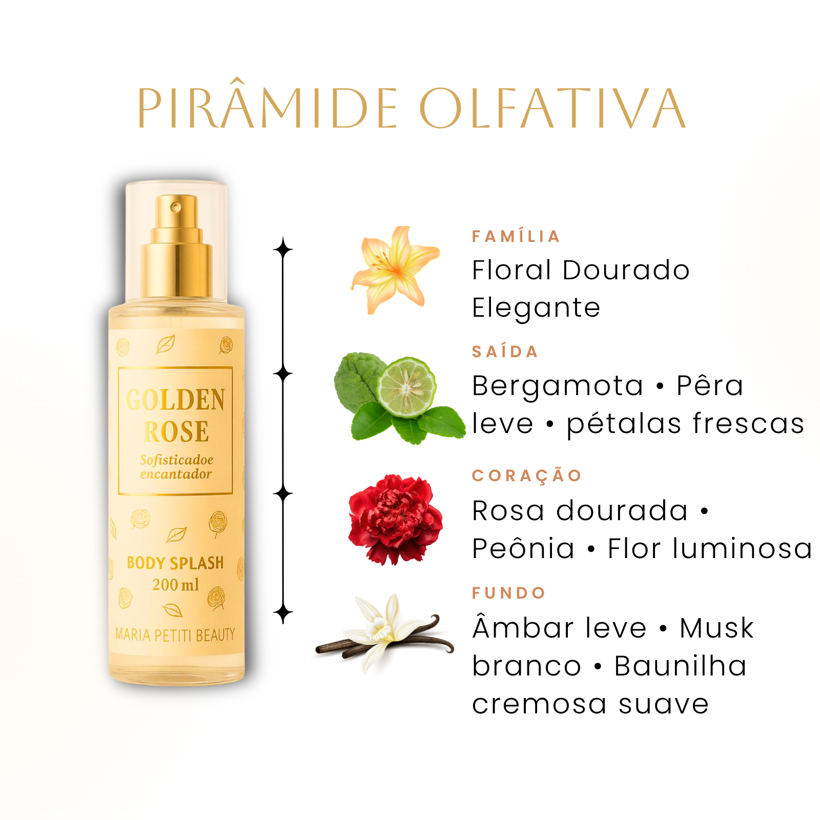 Body Splash Feminino Golden Rose 200ml – Floral Sofisticado & Encantador | Alta Fixação