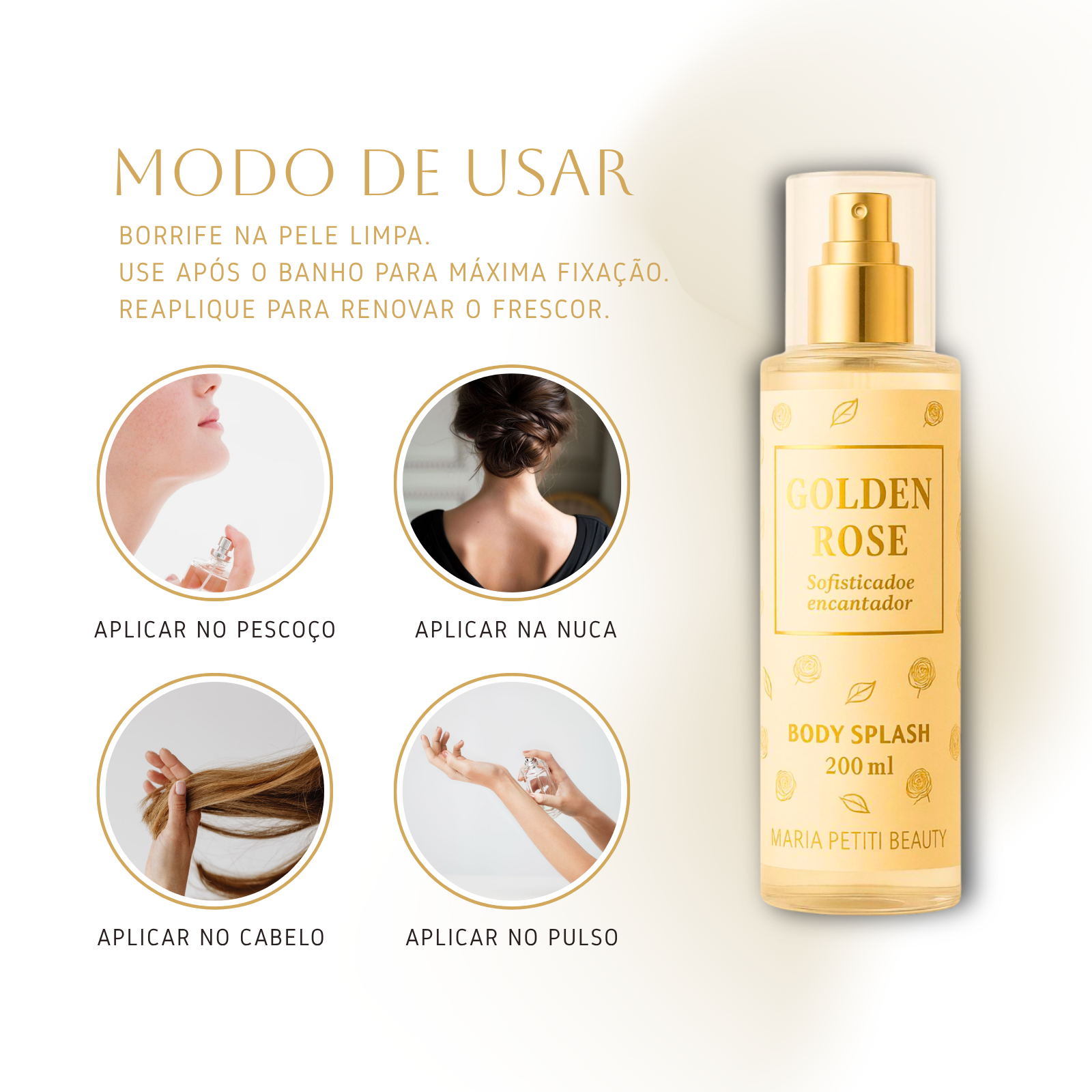 Body Splash Feminino Golden Rose 200ml – Floral Sofisticado & Encantador | Alta Fixação