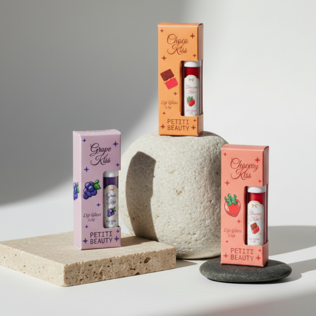 Kit 3 Lip Gloss Hidratante Morango + Uva + Chocolate