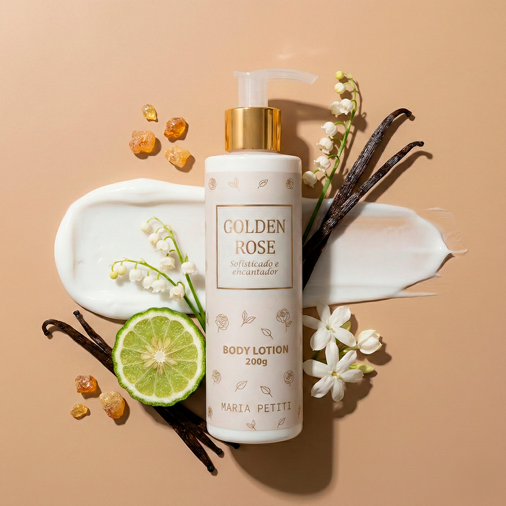 Kit Body Splash 200ml e Body Lotion 200g Golden Rose Maria Petiti Beauty Floral Sofisticado